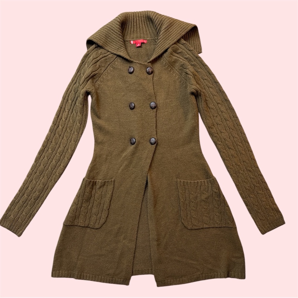 Y2K brown longline babydoll cardigan with double breasted buttons